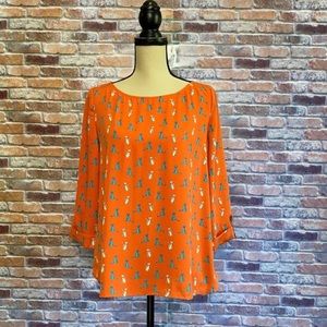 NWOT Cat Print Blouse Modcloth Pink Owl Sz Large